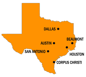 Texas map of areas served by Champion Custom Home Builders